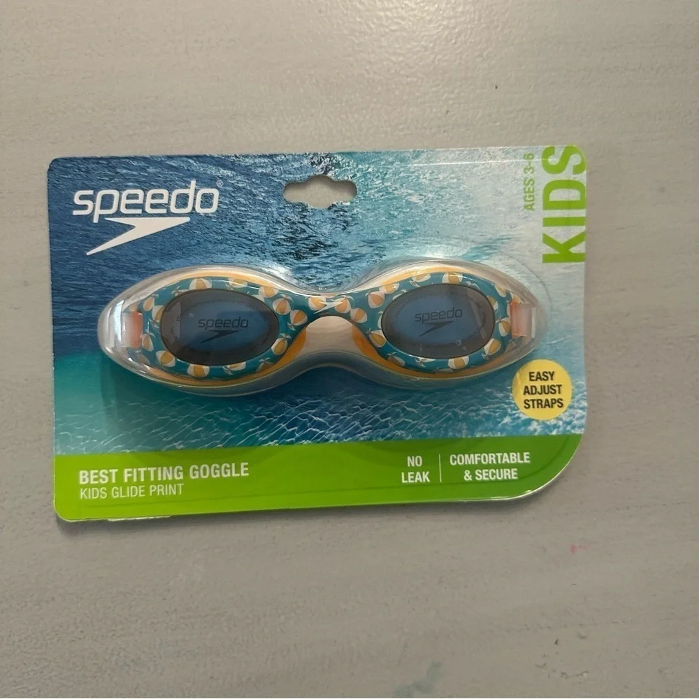 Speedo Kids Blue & Orange Glide Print Best Fitting Anti-Fog Goggle Kids 3-6 NWT
